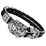 Cupimatch Pulsera Caballero Hombre Acero Inoxidable Cráneo Brazalete Calavera Punk Rock Collar Calavera Hombre Acero Inoxidable Colgante Cráneo Calavera Estilo Punk Brazalete Mujer Joyería Negro