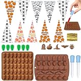 LAQWYNKB Set De 2 Moldes De Chocolate para Halloween - Calaveras Y Motivos Festivos, con 2 Pipetas Dosificadoras Y 10 Bolsas De Fiesta, Ideal para Bombones Y Caramelos