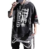 XYXIONGMAO Techwear - Camisa Cyberpunk japonesa para calle, hip hop, para hombre, diseño gráfico del alfabeto, ropa de trabajo, sudadera gótica con capucha, Negro -, Medium
