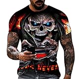 Camiseta para hombre, diseño de calavera goteando y tinta china y estilo lavado, estampado de esqueleto, camisetas de verano con cuello redondo, manga corta, camiseta deportiva barata para fiestas