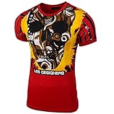 Baxboy JA-2319 - Camiseta de manga corta para hombre, diseño vintage de calavera con brillantes, corte ajustado, diseño moderno, rojo_1, M