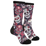 WILL BUDXEG Calcetines casuales divertidos y modernos para hombres y mujeres, vestido loco, Día de los Muertos Halloween Flor Mexicana Calavera Esqueleto, 1