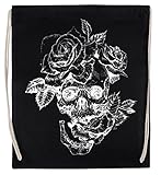 Kwantees Calavera Y Rosas Bolsa De Deporte Negra Unisex Saco Ecológico