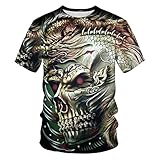 Camisetas Manga Corta Hombre Camiseta Hombre Calavera Estampado Digital 3D Manga Corta,Txk309,6XL