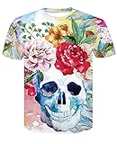 XIAOBAOZITXU T-Shirt Camiseta Hombre y Mujer Ropa de los Amantes Unisex impresión Digital 3D Calavera y Flores Camiseta de Gran tamaño Divertida Suelta y Deportiva de Gran tamaño XL