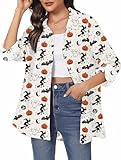 hohololo Camisa de Halloween para mujer, esqueleto de manga larga, blusa de calabaza, Multicolor 1, XXL