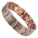 RainSo Pulsera magnética de doble fila de cobre puro ajustable con 3500 Gauss con caja de regalo y herramienta de extracción, Cobre