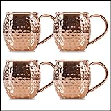 Sir Finley Monkey Moscow Mule mugs set de 4 - vaso de cobre puro (100%) - jarra cobre 450 ml apta para Ayurveda (barril de diseño)