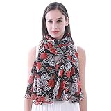 Lina & Lily Bufanda Mujer con Estampado de Calaveras y Rosas (Negro)