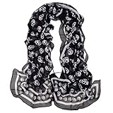 Bufanda ligera con estampado de calavera para mujer, bufanda larga, Negro, Talla única
