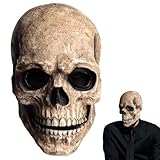 Disfraz Halloween Hombre,mascaras Halloween,MáScara Completa De CráNeo Con MandíBula MóVil,Casco Realista De LáTex Para Adultos,Cabeza De Esqueleto Espeluznante Y Soporte Ajustable.(Amarillo)