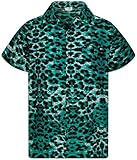 King Kameha Funky Camisa-Hawaiana, Manga-Corta, Leopard-Print, Verde-Oscuro, XXL