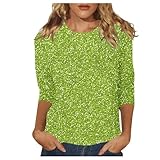 Generisch Camiseta con estampado de lentejuelas brillantes para mujer, manga 3/4, para festival, carnaval, fiesta, calavera, pantalones para mujer, verde, M