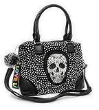 Bolso Mujer Tachuelas - Bolso Bandolera Punk Gótico Negro - Calaveras Mexicanas -Bolso Estilo Motero -Bolso Mujer Rock (Tote-negro)