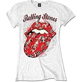 Rolling Stones Flash de Tatuaje de The Camiseta-Camisa, Blanco, 38 para Mujer