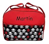 Maxi bolso para carrito de bebé BORDADA CON EL NOMBRE del bebé. Varios modelos y colores disponibles. (Calaveras rojo)