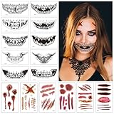 40 Tatuajes temporales de Halloween,10 para la cara de calavera, 30 para cicatrices realistas,Disfraces de Halloween Tatuajes de zombis, Maquillaje para decoraciones de fiesta de Halloween