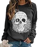 Sudadera de Manga Larga con Calavera de araña de Halloween para Mujer, Camiseta con Estampado gráfico, Camisetas Casuales con Cuello Redondo, Jersey