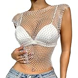 CATOR Brillante Rhinestone Malla Cuerpo Cadena Tops, para Mujeres Brillante Bikini Crop Top para Discoteca Fiesta Festival, para Mujeres y niñas