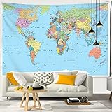 Tapiz de mapa del mundo personalizado para colgar en la pared, alfombra decorativa para pared, sábana para decoración del hogar (W)200×(H)150CM