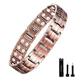 Jeracol Pulsera Magnética de Cobre de Doble Fila, Pulseras de Cobre Para Terapia Magnética Para Alivio Del Dolor de Artritis,Pulsera Magnética Ajustable,Con Herramienta de Extracción y Caja de Regalo