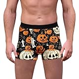 Bauzuoyo Calzoncillos bóxer de Halloween para hombre, divertidos, estampado de calavera, diseño de Halloween, cintura elástica, pantalones cortos suaves, cómodos, transpirables, pantalones cortos