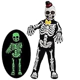 Spooktacular Creations Spooky Skelebones Deluxe Skeleton Kids Toddler Costume Set con efecto que brilla en la oscuridad en el cráneo para la fiesta de disfraces de Halloween