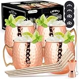 RYLIFEOGI 19oz Moscow Mule Tazas 4 Piezas, Vasos Cobre con Jigger Pajitas Regalo para Bar, Fiesta Casera