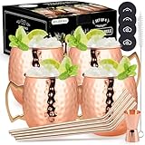 RYLIFEOGI 19oz Moscow Mule Tazas 4 Piezas, Vasos Cobre con Jigger Pajitas Regalo para Bar, Fiesta Casera