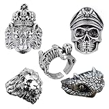 ZYEKIU 5 Piezas Anillo Hombre Anillos de Calavera Vintage Anillos Hombre Anillo Calavera Diseño de Apertura Ajustable Varios Estilos Anel para Rapero Carnaval Motociclista Punk Joyería Gótica
