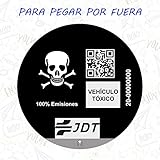 VINILO ADHESIVO CALAVERA PEGATINA STICKER DISTINTIVO AMBIENTAL COCHE VEHICULO TOXICO JDT PARA PEGAR POR FUERA