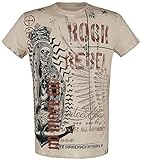 Rock Rebel by EMP Camiseta con Calavera y Slogan Hombre Camiseta Beige S 100% algodón Regular