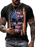 Camisetas con Estampado gráfico de Calavera para Hombre Camiseta de Motociclista Camisetas de Manga Corta con Rayas de la Bandera Americana