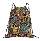 SMAZDFXX Bolsa con cordón ajustable y ligera con estampado de calaveras de azúcar, perfecta para deportes, gimnasio, yoga y viajes.