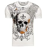 Subliminal Mode - Camiseta Hombre de calavera con diamantes de imitación BX100, 138 blanco, S