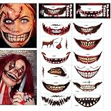 12 unidades de Halloween tatuaje de boca de calaveras, Halloween, maquillaje, cara, tatuaje, pegatinas para hombres, mujeres, niños, en Halloween y fiestas de terror