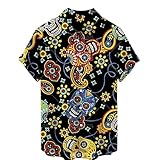 kewing Camisa Holgada Hawaiana para Hombre, Camisa de Manga Corta con Estampado de Calavera, Blusa Informal con Botones Regulares de Verano, Camiseta de Estilo Playero para Adolescentes, M