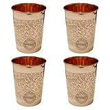 Fashnkart Juego de 4 vasos de cobre puro para beber agua, salud ayurvédica, 300 ml (10.14 oz) (relieve)