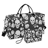 Bolsa de viaje grande con diseño de rosas y calaveras, bolsa de viaje para mujeres y hombres, bolsa de equipaje con funda para carro, artículos esenciales de viaje en avión para volar, #07, Talla