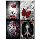 DCIDBEI 30x40CM 4 Kit de Pintura deDiamante Redondo 5D, Ccuadros Pintura por Número Rosa terna, DIY Diamond Painting Monja, decoración de pared en casa|| Pareja Calavera
