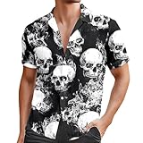 RUMAOZIA Camisa de manga corta para hombre, para vacaciones, para el tiempo libre, verano, manga corta, con estampado de calavera, estampado de calavera, camisa hawaiana, multicolor, arco iris, camisa