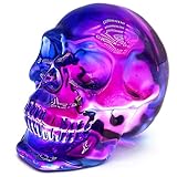 FZBHRO Estatuas de calavera de cristal de 2.8 pulgadas talla de cabeza de calavera figuras K9 escultura de calavera de cristal piedra preciosa decoración de Halloween chapado azul rosa rojo