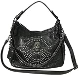 FiveloveTwo - Bolso para mujer, diseño de calavera con cadena de mano de gran capacidad, bolsos de hombro de piel sintética, bolso gótico, negro, cráneo, talla única, Cráneo, Taille unique, Gótico