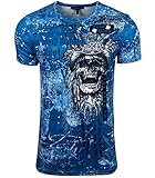 Subliminal - Camiseta de hombre con estampado de calavera de cuello redondo BX105, azul, L