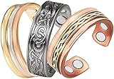 YINOX 3 anillos de cobre puro para artritis 99,9% + anillo magnético de alivio de terapia para hombres y mujeres. Anillos de joyería para artritis, túnel carpiano, dedos, pulgar