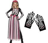 ZZ DISFRAZZES | Disfraz Catrina Mujer, Kit Disfraz Día de los Muertos Mujer con accesorios - Disfraz Esqueleto Mexicano Mujer con guantes Adulto para Halloween (Talla M)