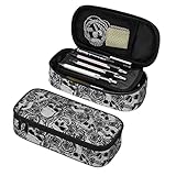 eurwhj Estuche grande para lápices de astronauta, con compartimento con cremallera, bolsa de papelería multifunción para niños y hombres, rosas calaveras, Talla única, Calavera rosa