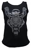 Rockabilly Punk Rock - Camiseta de tirantes elástica para mujer, diseño de calavera con brillantes, color negro Negro L
