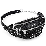 Riñoneras de Moda - UTO Cuero Sintético Impermeable con Tachuelas Remache Tachonado Viaje Cinturón, Bolso Bandolera Bolso de la Cintura, Peso Ligero para Mujer Hombre Negro