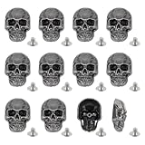 OLYCRAFT 12 hebillas decorativas de piel con botones de calavera de 2,5 mm, agujero de plomizo, punk, calavera, decorativo, punk, metal, tornillo trasero, remaches, conchos de calavera para